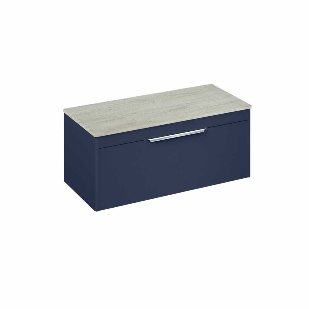 Shoreditch 100cm single drawer Matt Blue with Concrete Haze Worktop